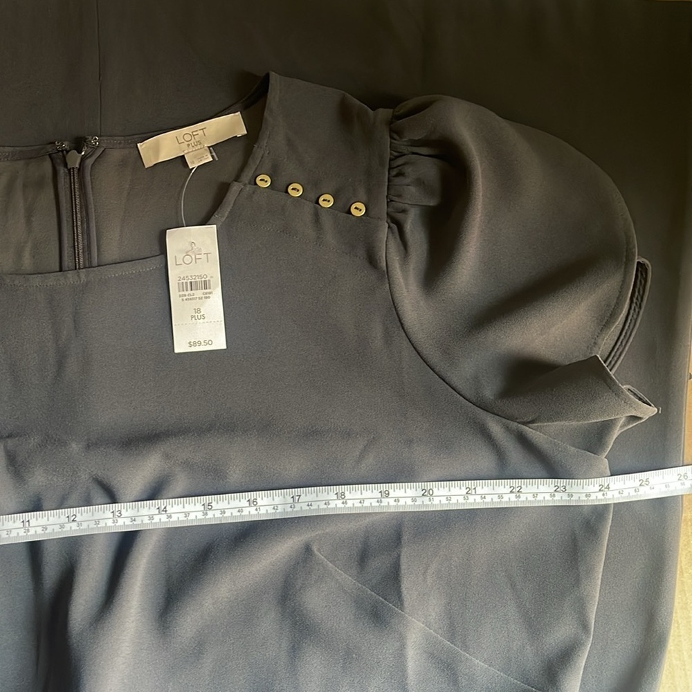 LOFT Fit Flare Dress with Shoulder Button Detail Size 18 PLUS Steel Gray Midi - Picture 5 of 11